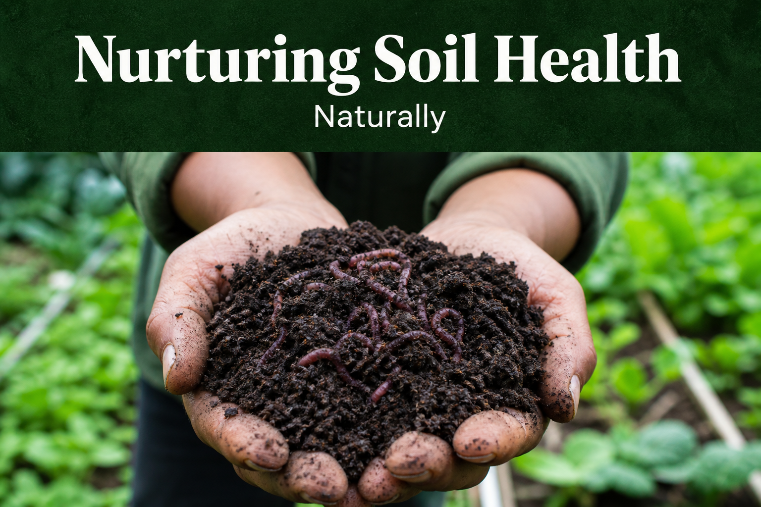 Seedling in rich soil being watered by hand — nurture the soil